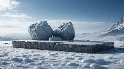 Large Rock on Snow Covered Ground
