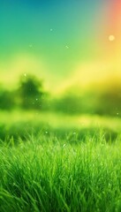 Fototapeta na wymiar green grass and blue sky Fresh grass with sky background, vibrant, Colorful gradient 