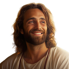 jesus christ with happy and complacent look, Isolated on transparent PNG background, Generative ai