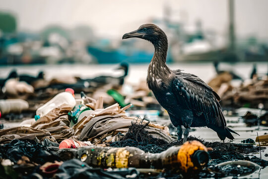 Oiseau malade &agrave; cause de la pollution