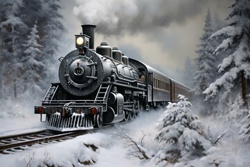 Steam locomotive winter smoke. Colorado rail. Generate Ai - obrazy, fototapety, plakaty