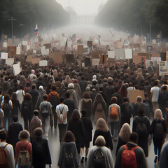 Resounding Echoes: A Multitude Rises in Unity at the Urban Peaceful Protest - obrazy, fototapety, plakaty