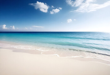 Fototapeta premium a beach with a blue sky and the ocean in the background
