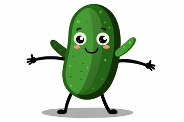 cute cucumber with legs and hands isolated silhouette black vector illustration
