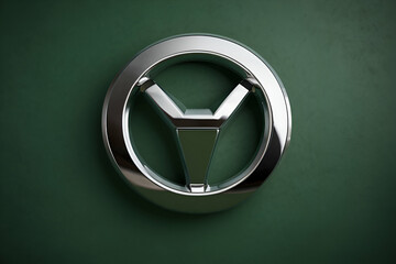 Chrome hybrid car logo on green background .Generative AI