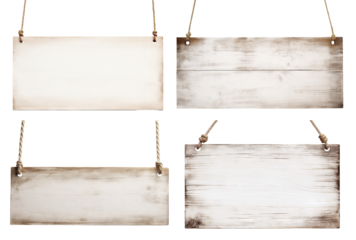 Set of white wooden signs, cut out