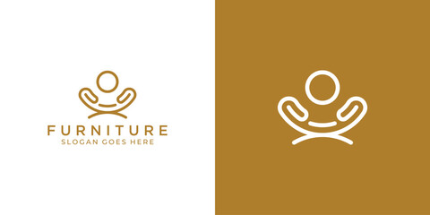 Simple Minimalist Furniture Logo. People Interior Sofa Chair with Modern Lineart Outline Style. Furnishing Interior Logo Design Template.	