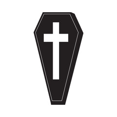 Obraz premium Coffin box icon vector. Grave symbol design. Coffin silhouette with cross. Coffin logo, symbol design. Vector illustration.