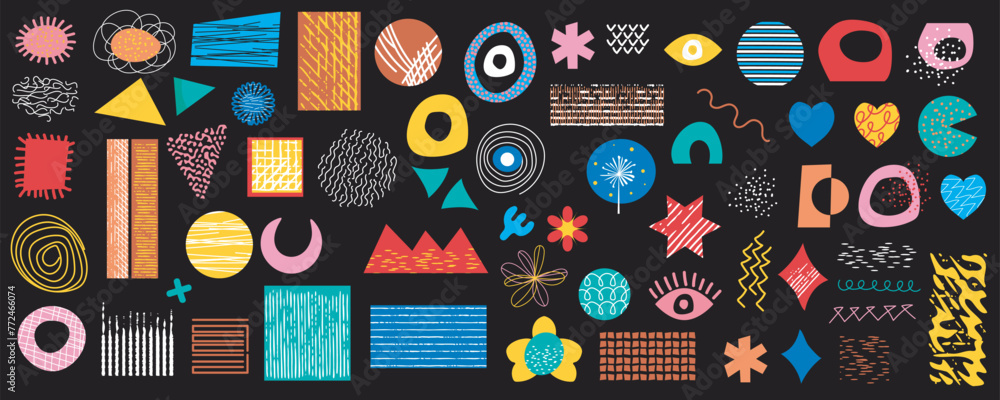 Poster retro geometric doodle shapes mega set in flat graphic design. collection elements with abstract dif