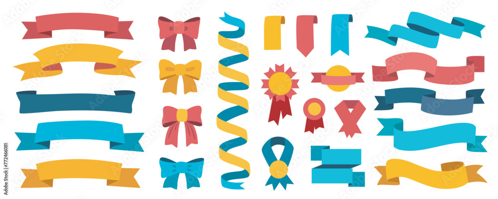 Fototapete ribbons and tags mega set in flat graphic design. collection elements of empty flying curve flags, a