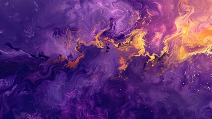 a swirling mixture of purple and gold, creating a vibrant fluid art pattern with a sense of movement and artistic expression - obrazy, fototapety, plakaty