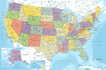 United States - Highly Detailed Colored Vector Map of the USA. Ideally for the Print Posters.