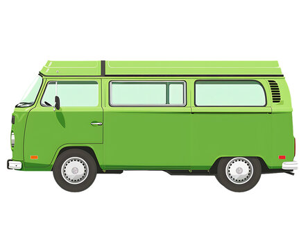 green van side view, clip art flat vector illustration simple, white background