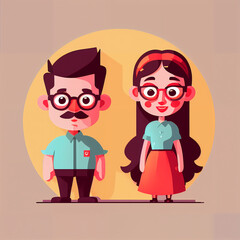 Obraz na płótnie Canvas set illustration featuring characters with distinct hairstyles, glasses, and expressive eyes. The modern, flat design uses vibrant colors and minimalistic features. 