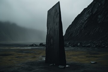 Stone black monolith. Dry rock. Generate Ai