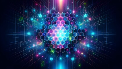 Futuristic Wallpaper Neon Hexagon Grid