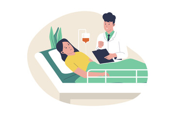 The doctor examines a sick patient.  Vector flat illustration