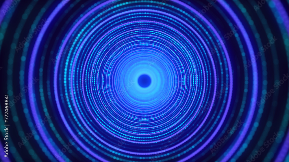 Aufkleber Abstract 3d portal. Circle tunnel or wormhole. Digital background with connected blue dots and lines. 3D rendering.