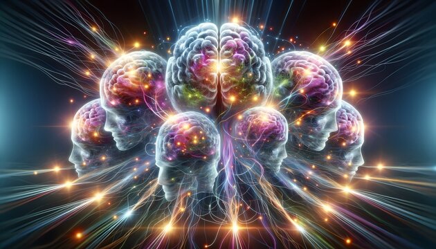 Multiple Human Brains Connected By A Network Of Light Or Energy