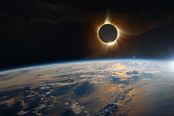 Total Solar Eclipse Over Earth Viewed from Space, Beautiful Celestial Event, April 8 - 772469895
