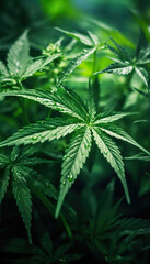  Beautiful hemp plant background stock photo Nature, United States - North America, Culture - Subject, Cannabis Indica, Leaves for banner design, Generate AI