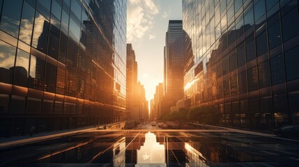 Office skyscraper Reflection in the sunlight. New York City - obrazy, fototapety, plakaty