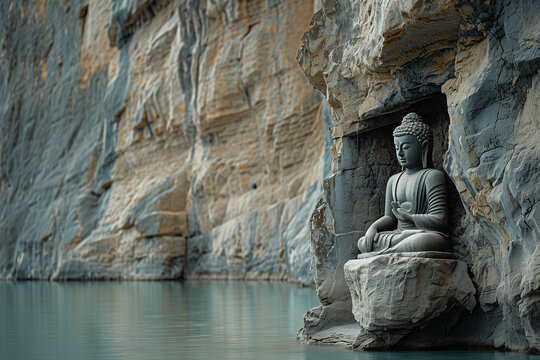 The cliff carving is a Buddha image.