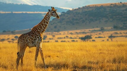 Fototapeta premium Elegant Giraffe on Savanna Safari in Amboseli, Kenya