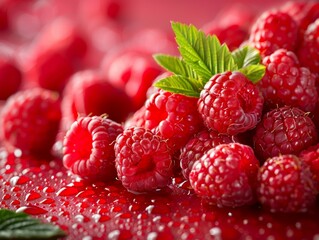 Raspberries on Red Background - Vibrant Wallpaper