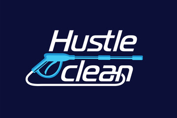 Hustle Washing lettering logo, Hustle clean logo