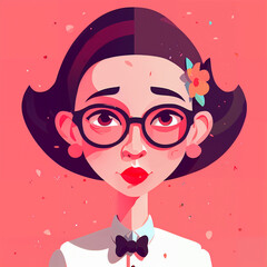 Fototapeta premium set illustration featuring characters with distinct hairstyles, glasses, and expressive eyes. The modern, flat design uses vibrant colors and minimalistic features. 