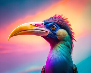 Obraz premium Colorful Psychedelic kingfisher bird with big nose portrait | AI generated