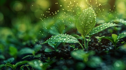 Seedlings, trees, raindrops: Investing in green technologies for a sustainable future with clean air, water, and abundant resources.