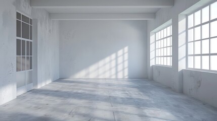White empty room with windows and sunlight