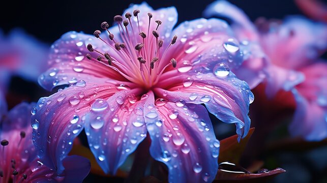 Fototapeta Beautiful pink flower with rain drops on the petals close up