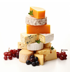 Assortment of cheeses. Various types of cheese isolated on white background.