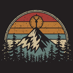 Mountain palm tree man silhouette vector adventure travel t-shirt design