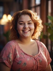 Fototapeta premium Young fat woman with a happy smile