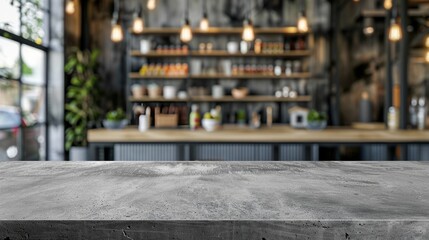 Empty concrete table top in front of a bar. Template showcase scene for advertising products.  New Year, Christmas, Black Friday, Cyber Monday, Thanksgiving