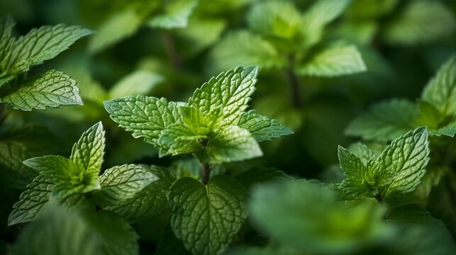  Fresh green mint plants growing  Spice, Mint - Flora Family, Peppermint, Leaves, Herbal Medicine Generate AI