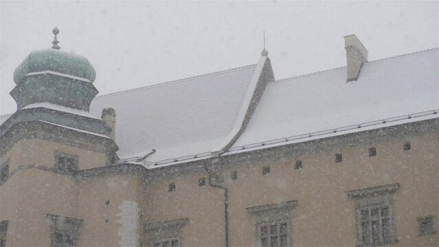 Winter snow in Wawel in Krakow, Poland