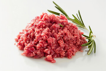 Fresh minced meat on a white background