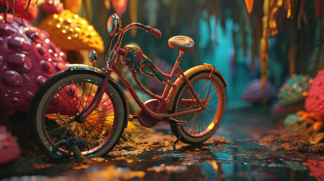 Whimsical bike with surreal elements, blending the everyday with the unexpected