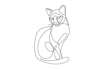 Line Art Cat Logo Sketch Silhouette. Doodle One Continuous Editable Outline Vector Illustration. Cute Domestic Animal Mascot Symbol Contour Design