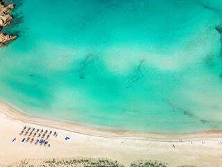 Areal drone view of Arenal de Son Saura beach at Menorca island, Spain - 772479049
