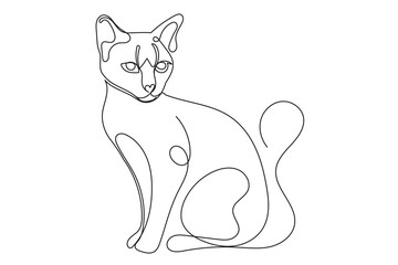 Line Art Cat Logo Sketch Silhouette. Doodle One Continuous Editable Outline Vector Illustration. Cute Domestic Animal Mascot Symbol Contour Design