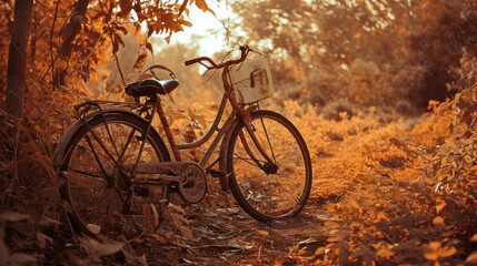 Red hued bicycle with calm expressions and elegant postures - obrazy, fototapety, plakaty