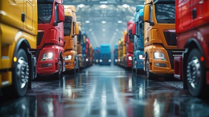 Organized Fleet of Trucks and Cargo Trailers