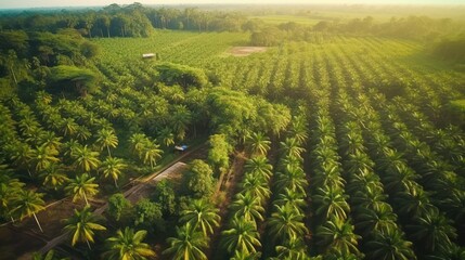 Arial view of palm plantation at east, AI-generated - obrazy, fototapety, plakaty