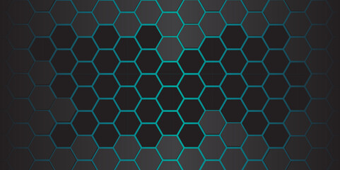Abstract blue light hexagon line in grey modern luxury futuristic background design. Hexagon background design blue lighting. Abstract background design. Vector design. Illustration. - obrazy, fototapety, plakaty